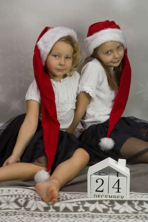 Nice girls in long santa hatsの写真素材