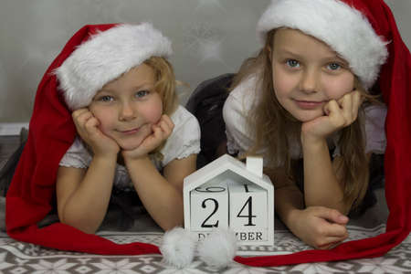Nice girls in long santa hatsの写真素材