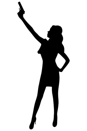 Beautiful girl holding handgunのイラスト素材