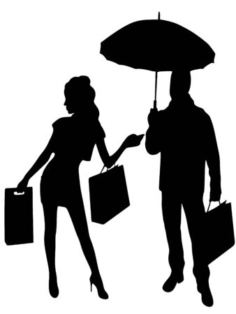man and woman with shopping bagsのイラスト素材