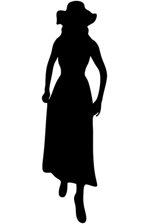 elegant woman in a hat and long dressのイラスト素材