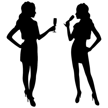 Two women drinking champagneのイラスト素材