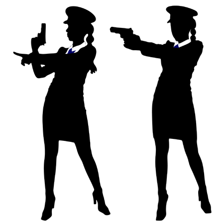 Woman police office with gunのイラスト素材