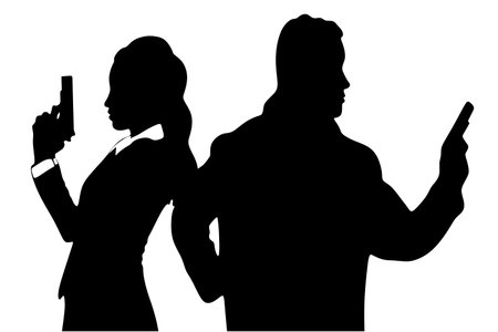 man and woman aiming gunのイラスト素材