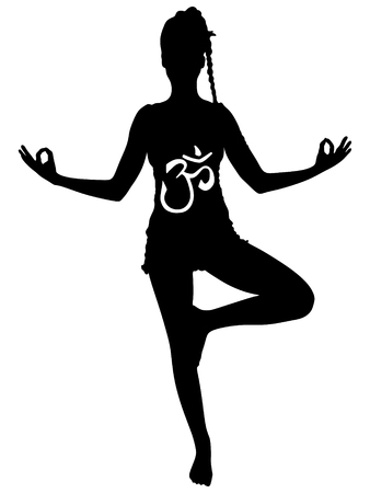 young woman in tree position during yoga practiceのイラスト素材