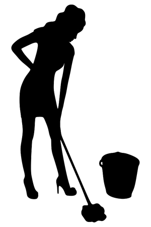Cleaning Woman with Mop and Bucketのイラスト素材