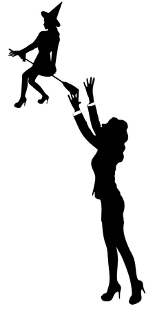 business woman trying to reach witch with her handsのイラスト素材
