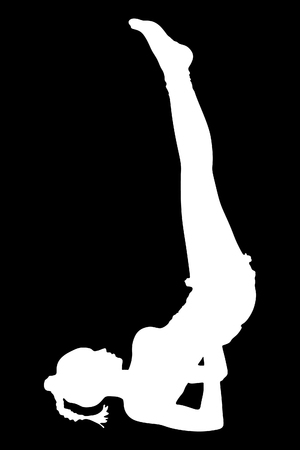 Sporty yoga girl on white background doing shoulder stand exercise, asana viparita karaniのイラスト素材