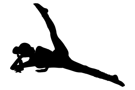 beautiful sporty girl practices yoga, pilates, fitness, vector sillhouetteのイラスト素材