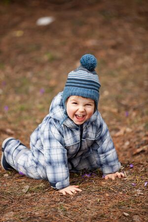 Adorable two year old boy having fun outdoorsの写真素材