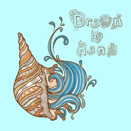 Ornate shell with sea wavesのイラスト素材