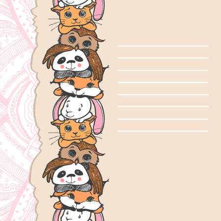 pattern of the animals for a card with place for textのイラスト素材