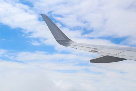Airplane wing from an aircraft during a flight from Sao Paulo to Brasilia.の写真素材