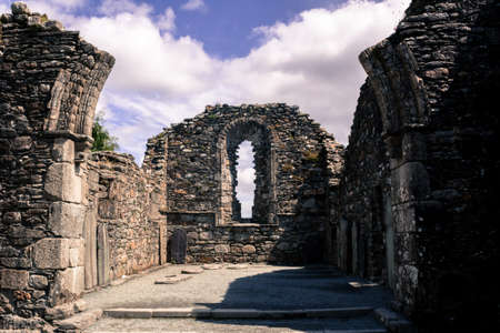 View of the ruins of the Glendalough cathedral ruins.の写真素材