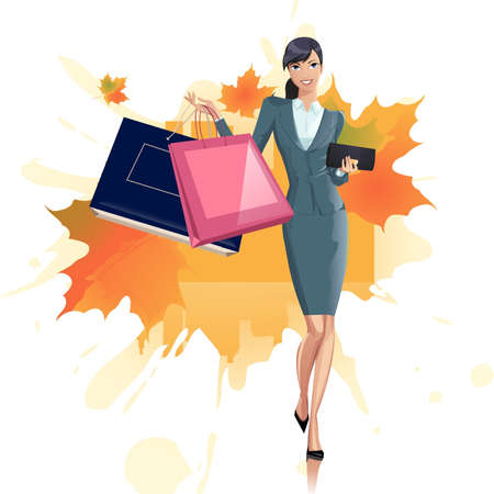 Pretty woman with purchasesのイラスト素材