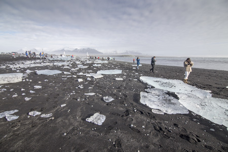 Sunrise over famous diamond beach Iceland this sand lava beachのeditorial素材