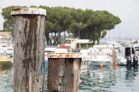 DESENZANO ITALY: The old port in Desenzano di Garda Garda lake Lombardy Italy on April 28, 2018のeditorial素材