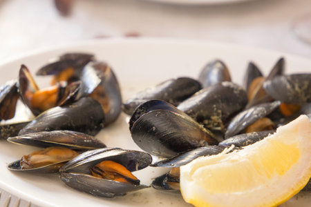 Boiled mussels with lemon Spain
