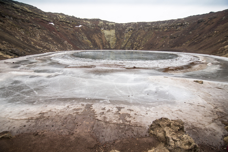 Kerid volcano crater in winter Icelandの写真素材