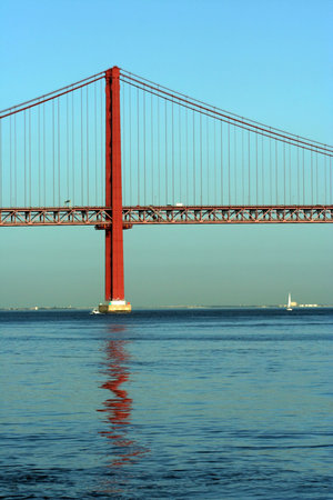 Bridge crossing the River Tejo from Lisbon to Almada, Portugal