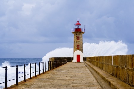 Roker lighthouse and pier after a stormの写真素材
