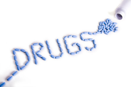 A word "drugs" made of pills.の写真素材
