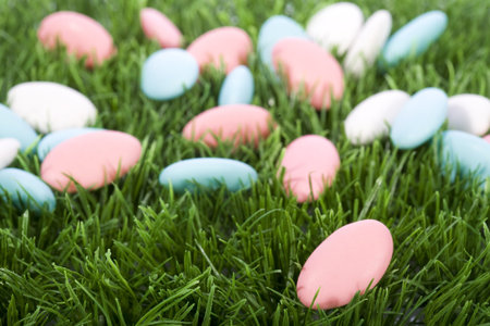 easter almonds candy on green grass