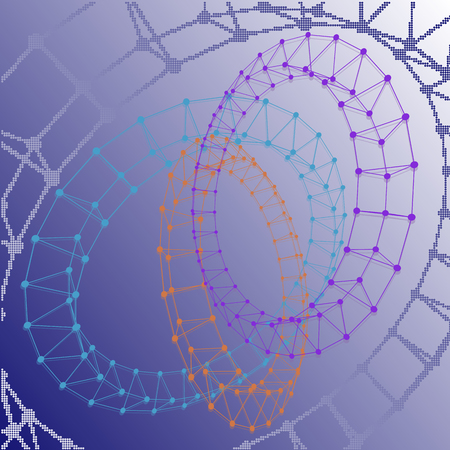 Abstract torus dotted lines connected to graphics on blue.のイラスト素材