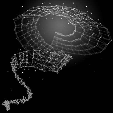 Abstract background with helix from dots and lines on black.