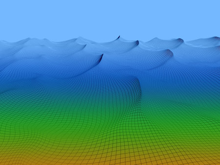 Abstract 3d  Illustration of water surface mesh. Grid background.