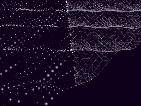 Abstract  illustration of waves with dots and lines on black background. Futuristic vector...