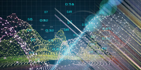 Abstract futuristic concept of  polygonal radial color grid . Big data. Quantum virtual...