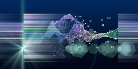 Abstract visualization analyze algorithm wavy grid data. Big data. Artificial intelligence. Quantum...