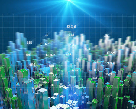 3D rendering abstract infographic with boxes on dark background. Business and finance analytics...