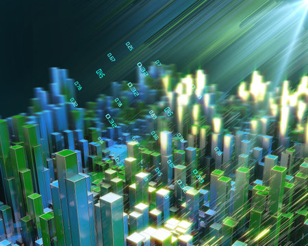 3D illustration abstract infographic with boxes background and blurred lines. Big Data. Business and...