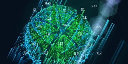 Abstract background with wireframe sphere and blurred lines. Polygonal concept for science and...