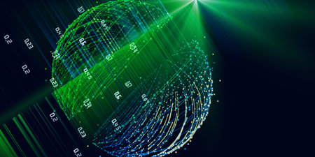 Big data. Abstract polygonal background with wireframe sphere and blurred lines. Concept geometrical...