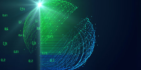 Abstract polygonal background with wireframe sphere and blurred lines. Concept geometrical for...