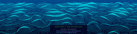 Abstract topographic map on dark background. Lines contour map. Geography concept. Wavy lines geo...
