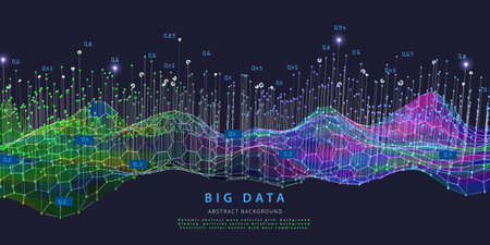 Big data. Abstract visualization polygonal algorithm grid analyze data. Quantum cryptography concept. Blockchain. Analytics algorithms data. Banner for bussines, science and techology.のイラスト素材