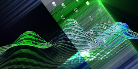 Big data. Abstract visualization wave algorithm analyze data with defocus blurred lines. Quantum...