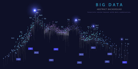 Abstract background with data science on dark. Quantum cryptography concept. Analytics algorithms data. Banner for business, science and technology. Big data.のイラスト素材