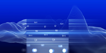 Big data. Abstract background with wireframe algorithm analyze data and blurred lines. Quantum...