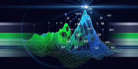 Futuristic background with wireframe algorithm analyze data and blurred lines. Big data. Quantum...
