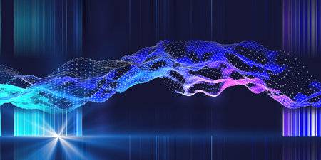 Abstract analytical background with triangles wireframe algorithm analyze data and blurred lines....