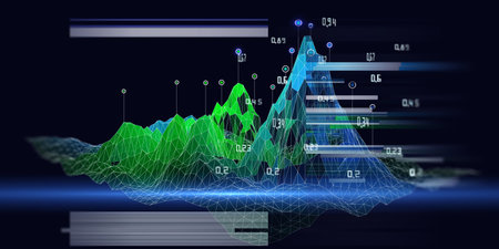 Abstract of wavy algorithm analyze data and blurred lines.