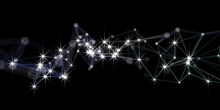 Abstract polygonal  futuristic color background with wavy color grid, data and blurred lines. Big...