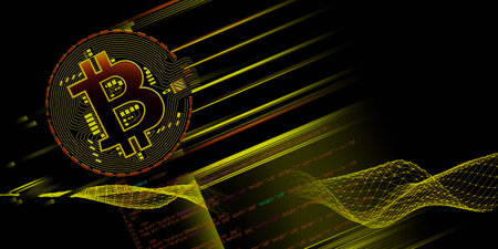 Abstract  background  of  bitcoin  poligonale wire grid and blurred lines. Concept for business,...