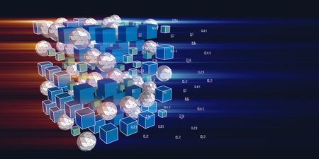 Big data. Abstract visualization analyze algorithm cubes and spheres.  Quantum virtual cryptography....