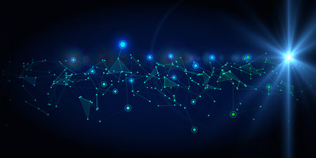 Abstract polygonal  grid  with light effect  on dark. Artificial intelligence. Business, technology...